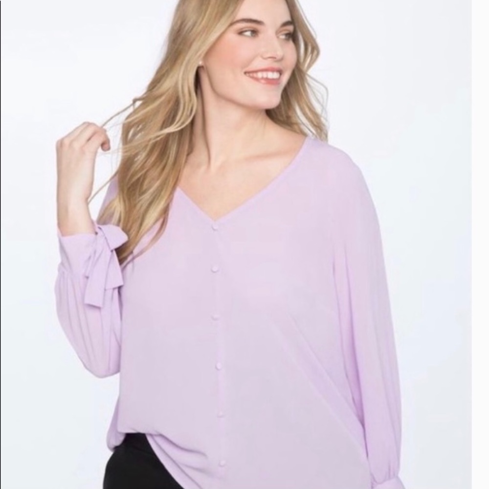 Eloquii Lavender Top w/ Covered Buttons, Tie Cuffs